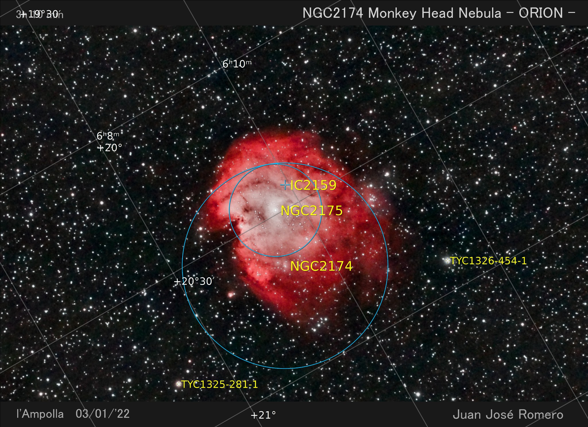 Imagen anotada: NGC 2174 – Nebulosa Cabeza de Mono
