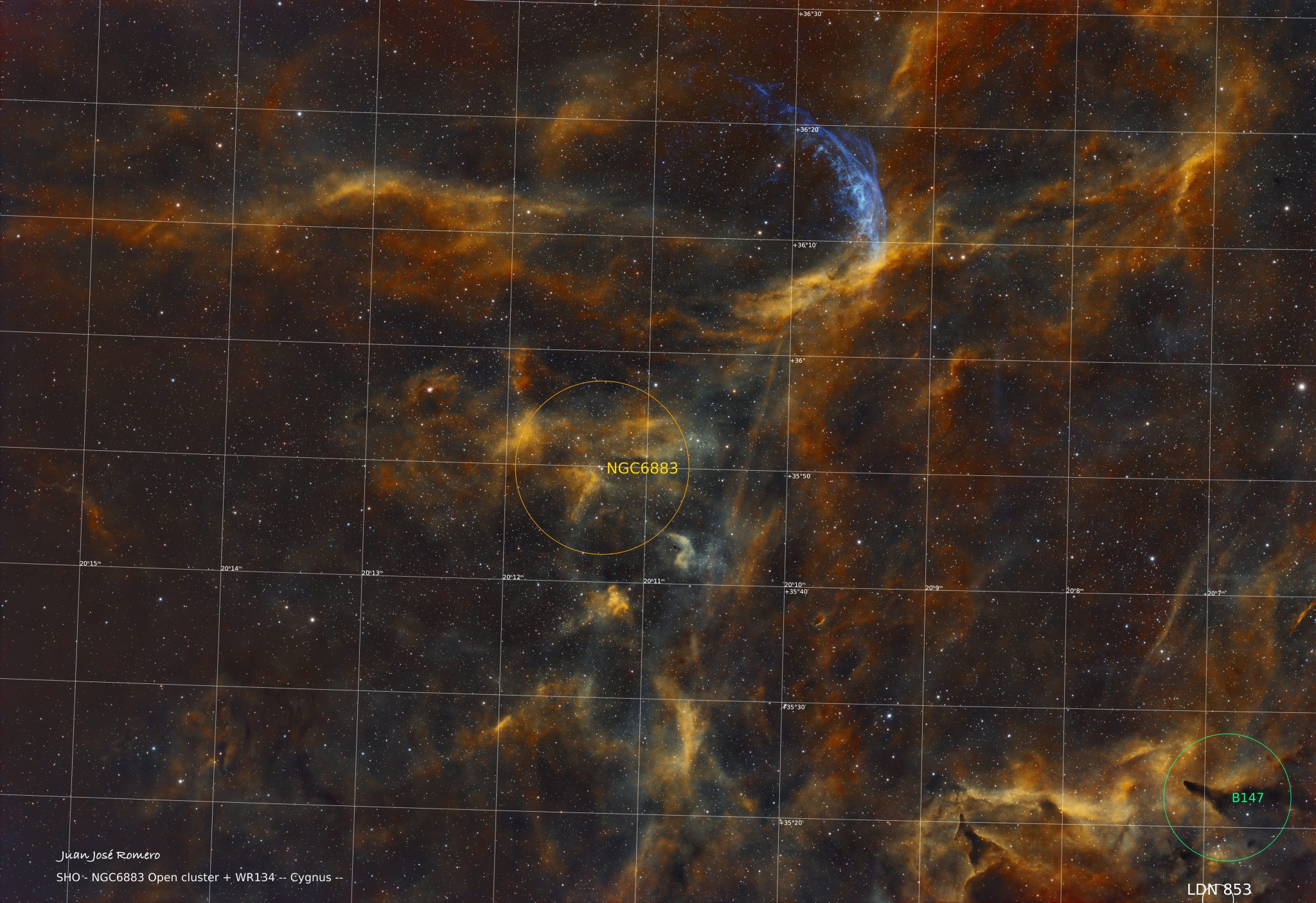 Objetos identificados: NGC6883 – Cúmulo abierto (SHO)