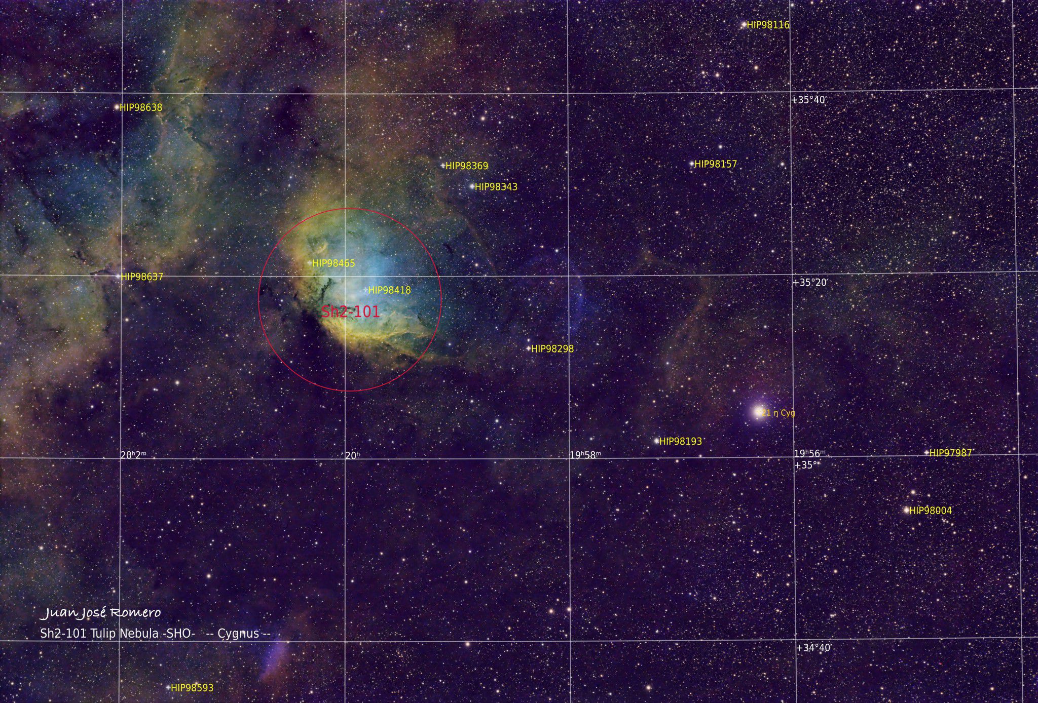 Identified objects: Sh2-101 – Tulip Nebula
