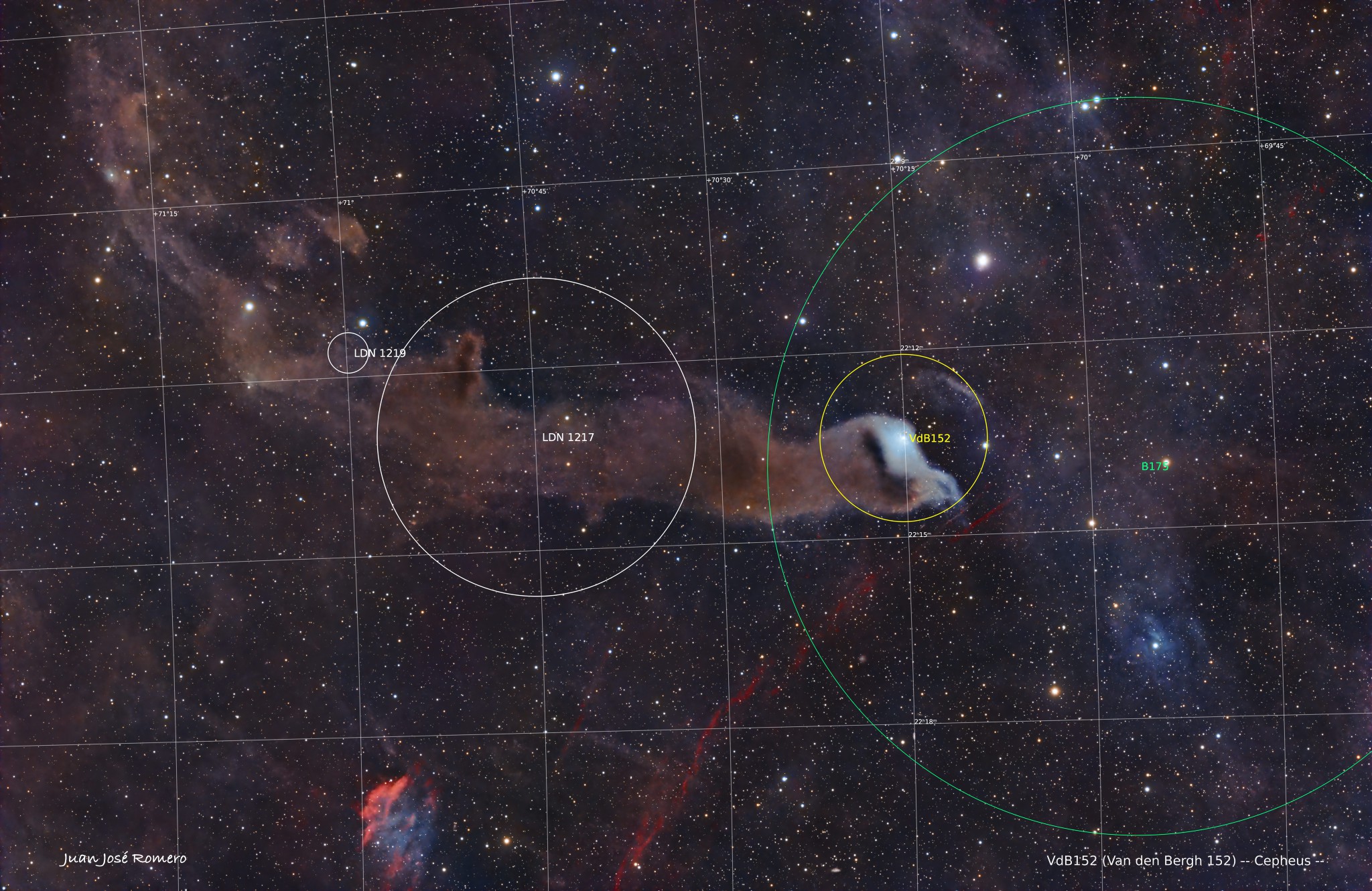 Imatge anotada: VdB152 – Nebulosa de Reflexió Van den Bergh 152
